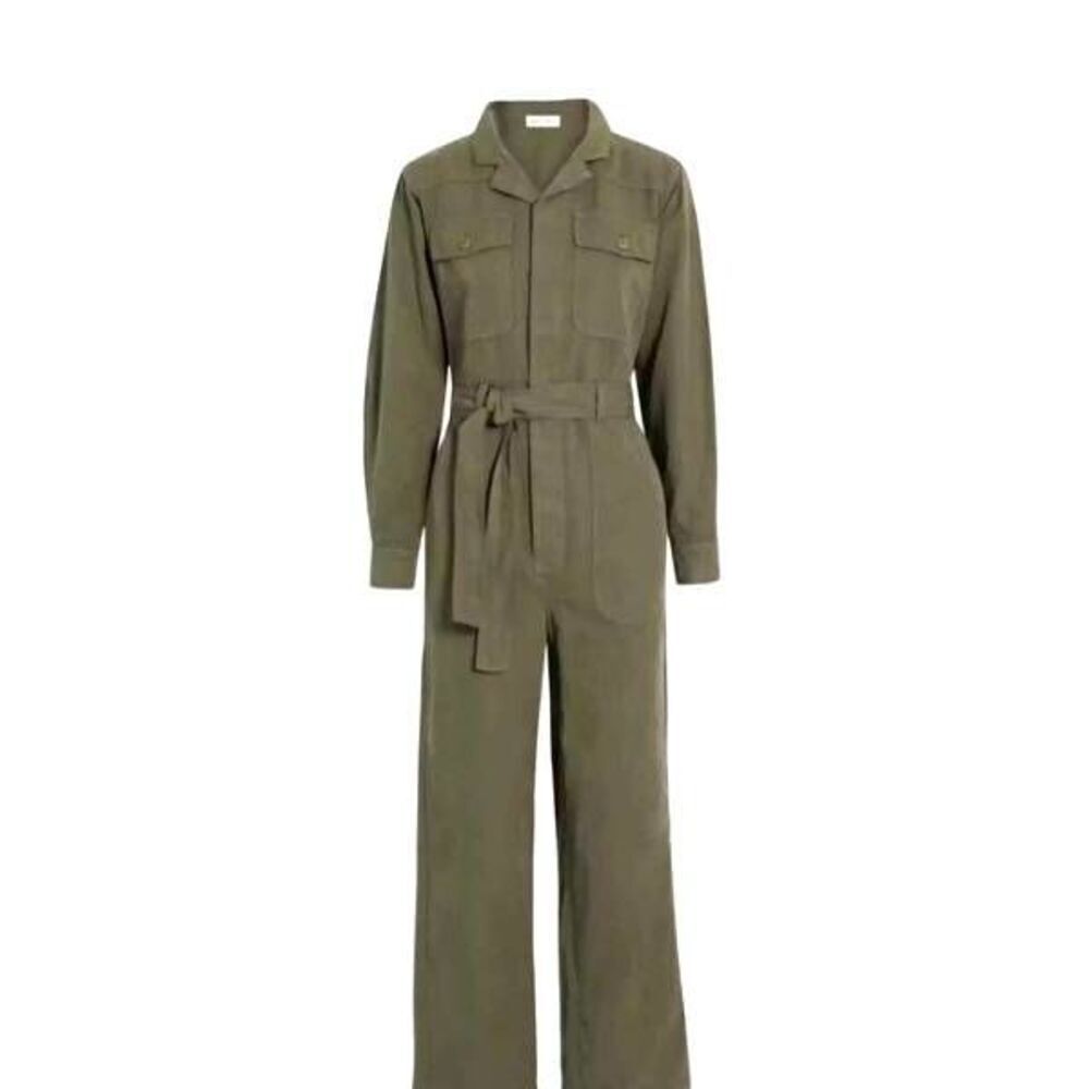 NWT ALEX MILL Mel Cotton Linen Blend Twill Jumpsuit in Army Green sz XL